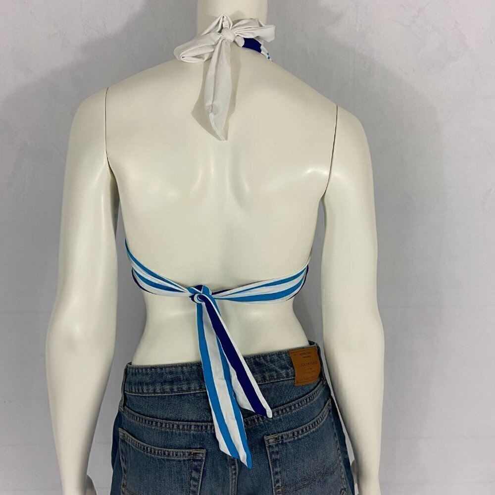 Ralph Lauren Striped Ring-Front Halter Bikini Top Blue & White Stripes Sz 14 NWT - Picture 4 of 9